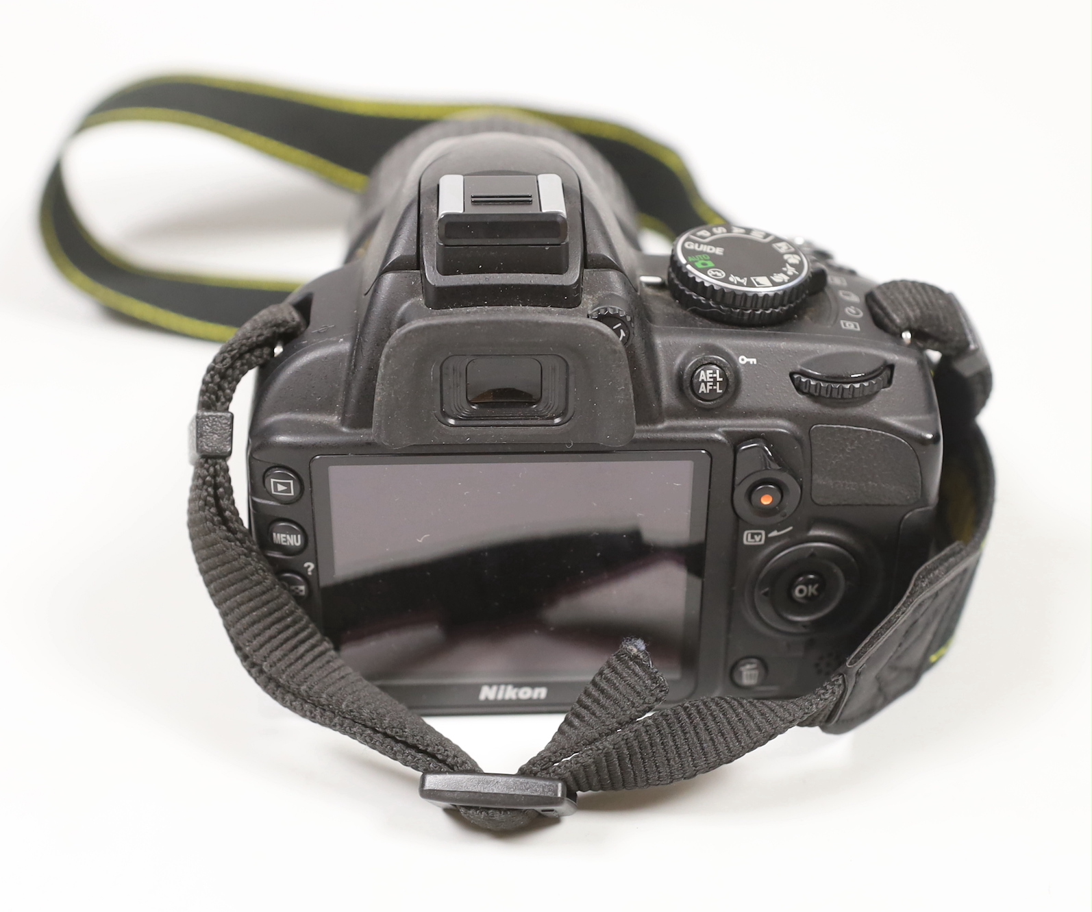 A Nikon D3100 digital camera, together with a Tamron Telephoto Lens and carrying case